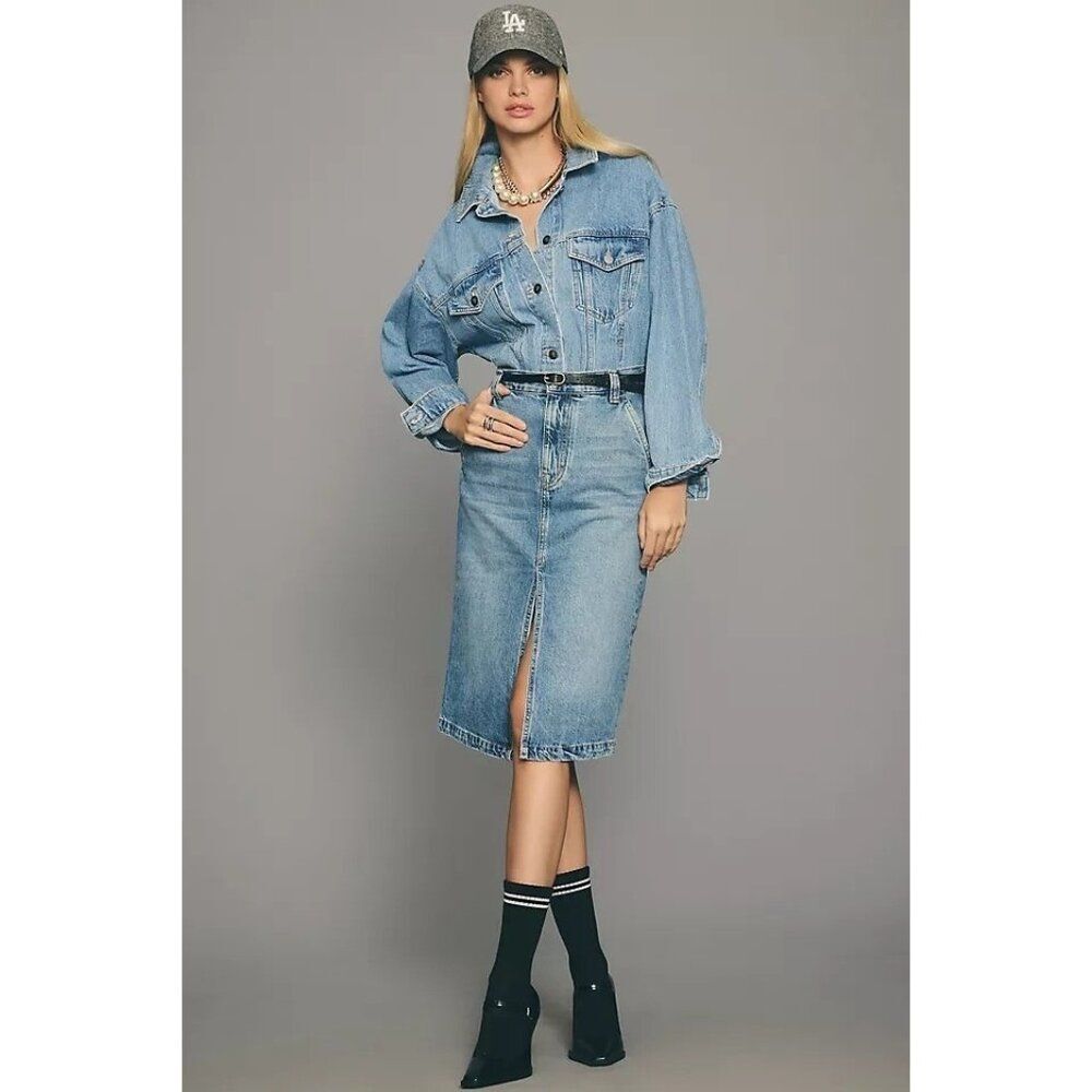 Anthropologie Pilcro Front-slit Denim Skirt Women's Size 6 Rodeo Western